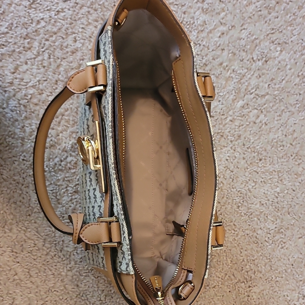 SOLD Michael Kors Hamilton Satchel/Bag/Purse Tan and Brown Satchel NWOT - Picture 8 of 15